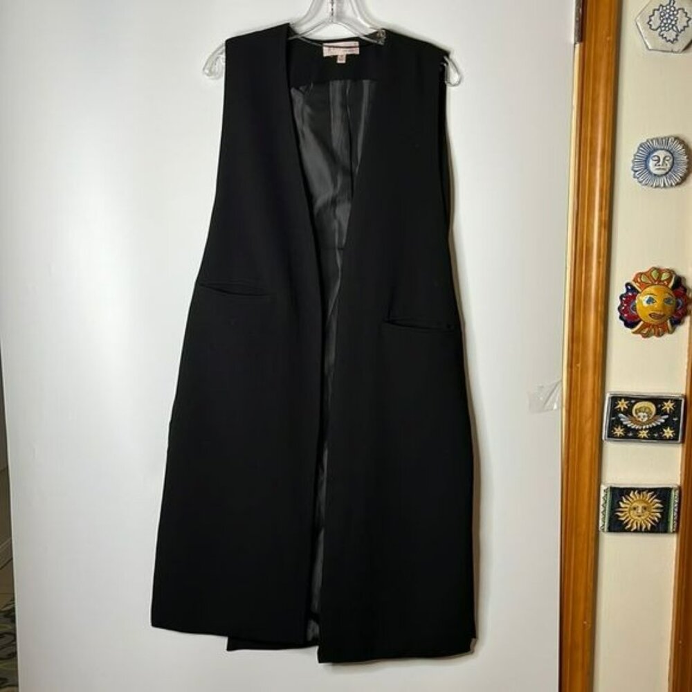 Philosophy Womens Long Line Vest Black Belted Open Sides Pockets XS